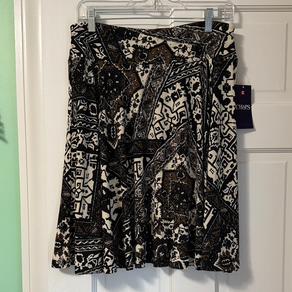 Chaps Black and Brown Geometric A-Line Skirt